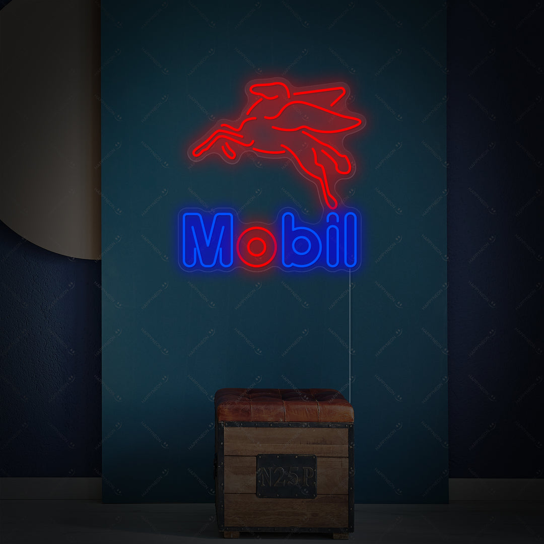 "Mobil, Olie Gas Butik" Neonskilt