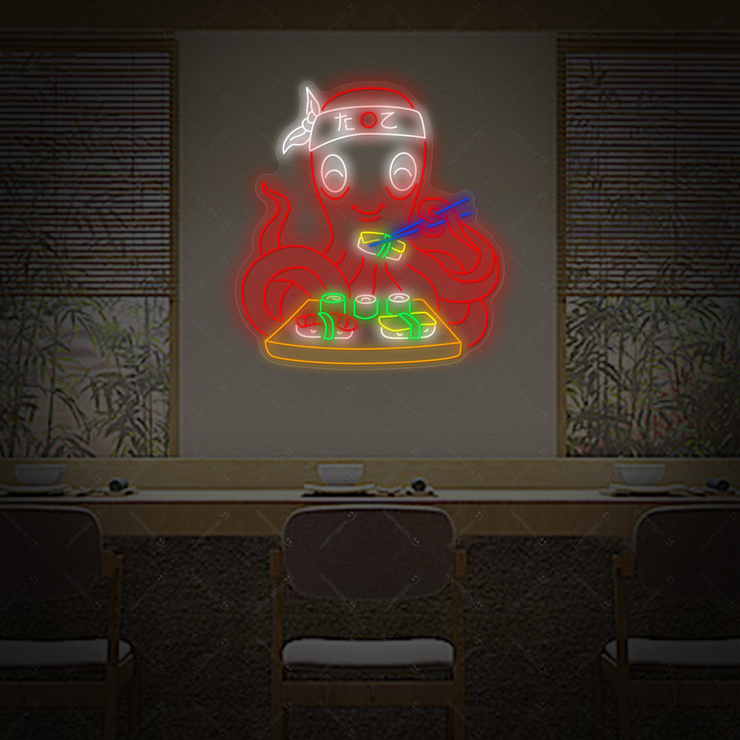 Blæksprutte Sushi Neonskilt, Indretning af japansk restaurant