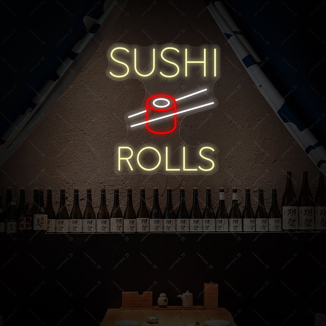 Sushi Rolls Neonskilt, Japansk restaurant indretning