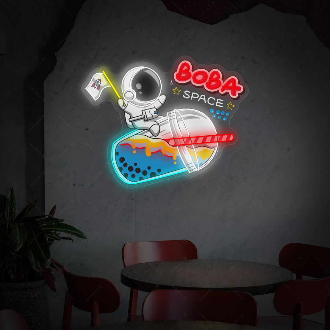 "Astronaut drikker boba-te" Neonskilt