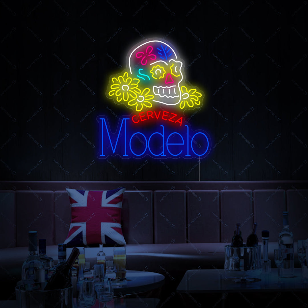 "Cerveza Modelo Skull" Neonskilt