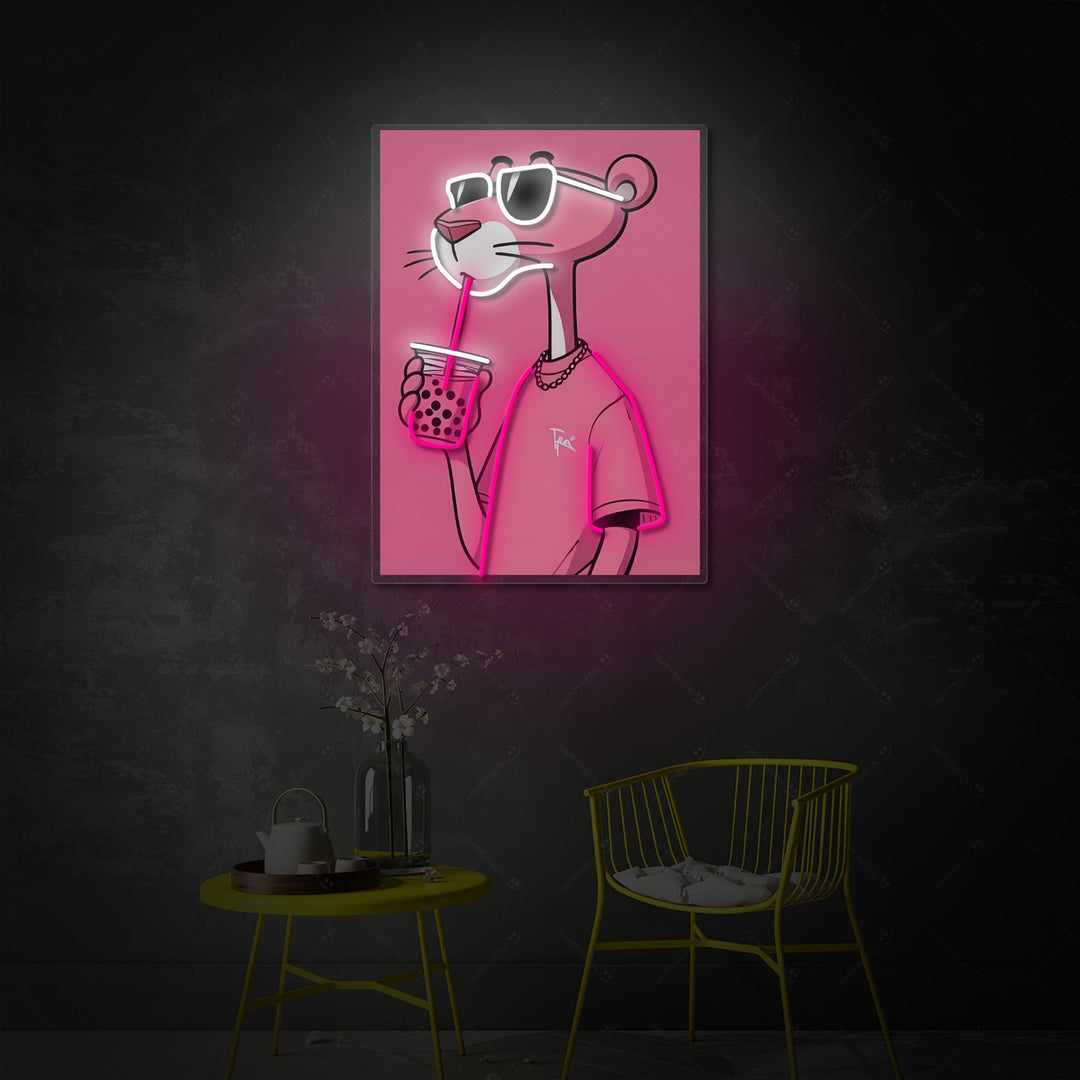 "Cool Panther Boba Vibes" Neonskilt