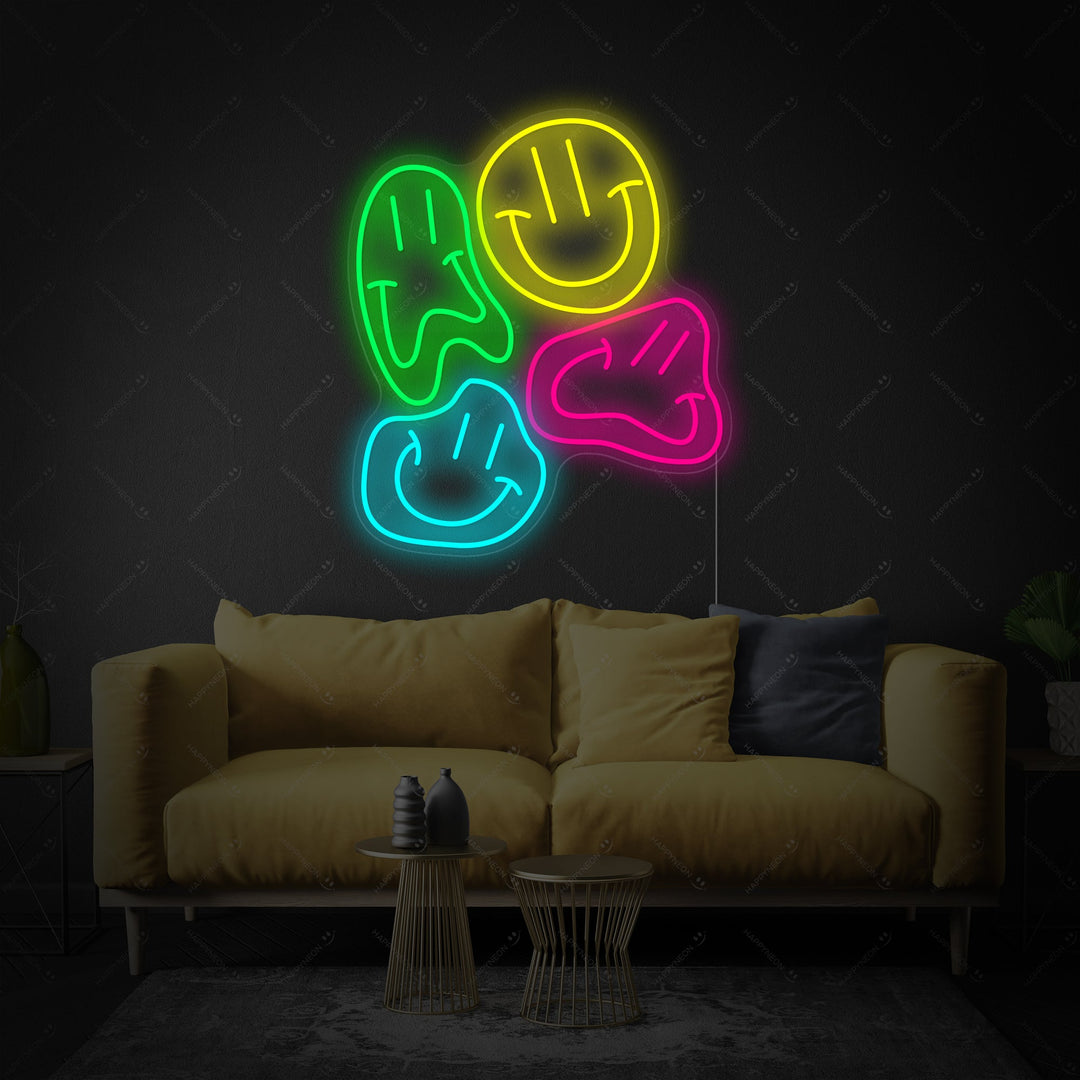 "Forvrængede smilende ansigter" Neonskilt