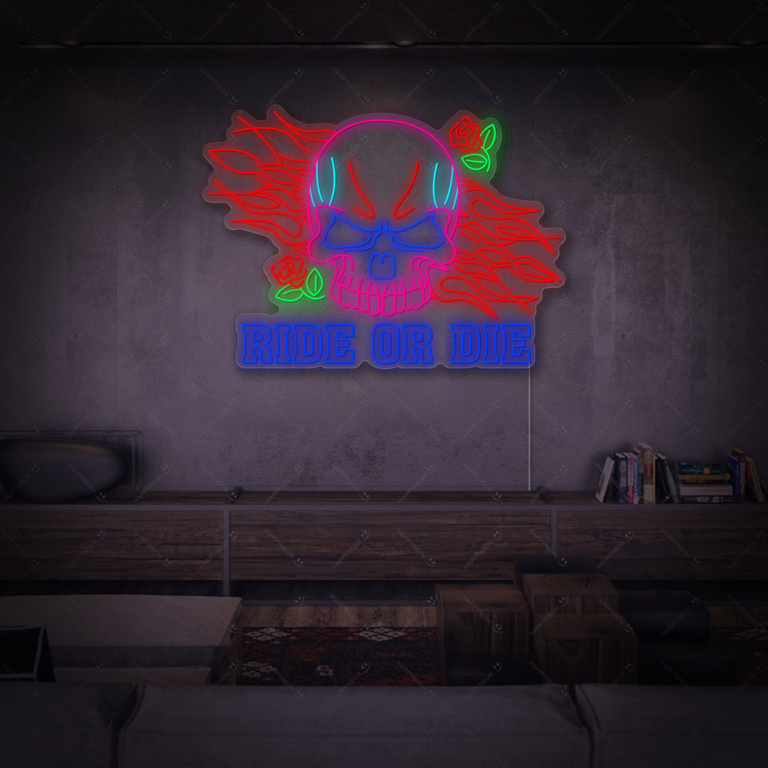 "Ride Or Die Bogstaver Og Skull" Neonskilt