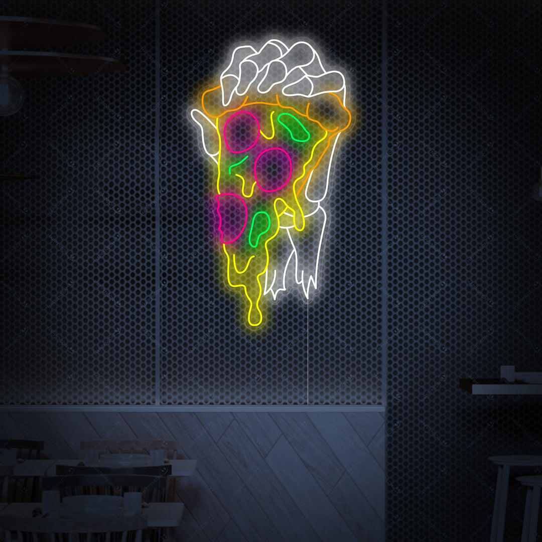 "Skelet hånd holder pizza" Neonskilt