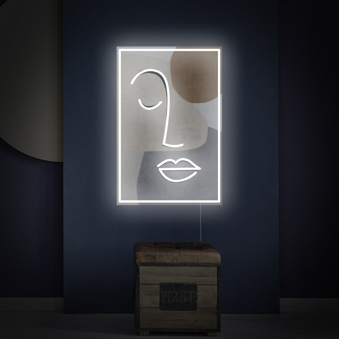 "Abstrakt Menneske Med Lukket Øje, UV-Print" Neonskilt