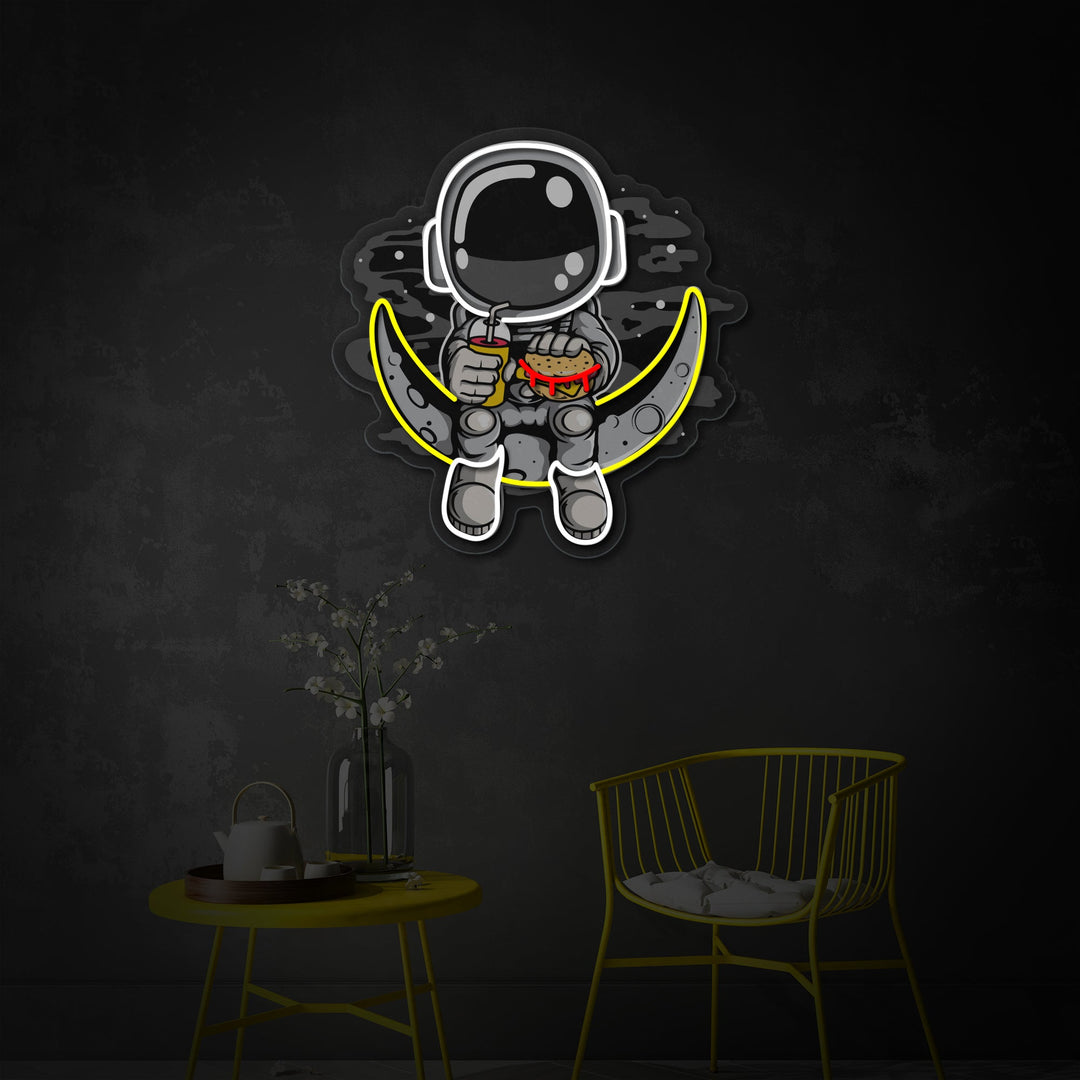 "Astronaut Moon Burger, Fastfood-logo" UV-printet LED-neonskilt