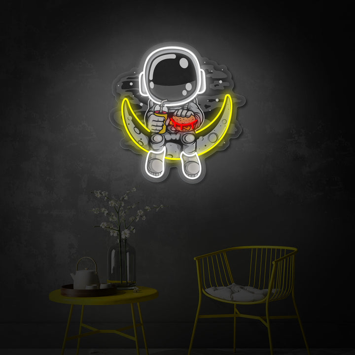 "Astronaut Moon Burger, Fastfood-logo" UV-printet LED-neonskilt
