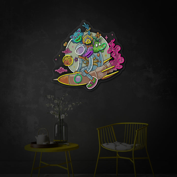 "Astronaut, rummand" UV-printet LED-neonskilt