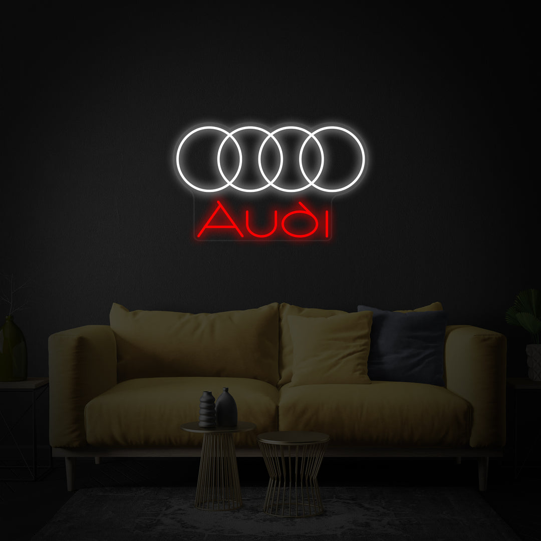 "Aud-Logo Med Fire Cirkler" Neonskilt