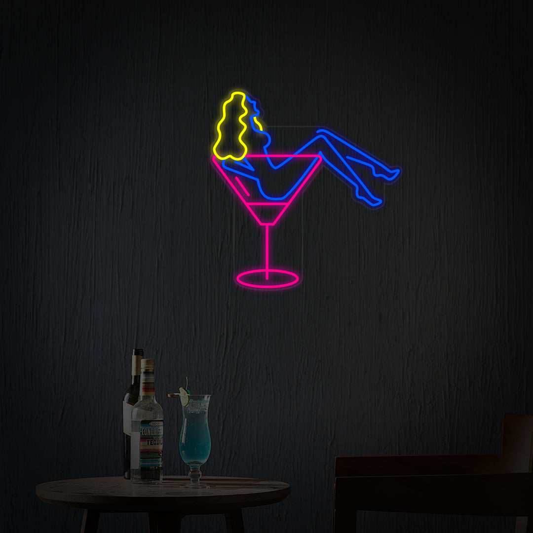 "Burlesque Nights Kvinde Og Cocktailglas" Neonskilt
