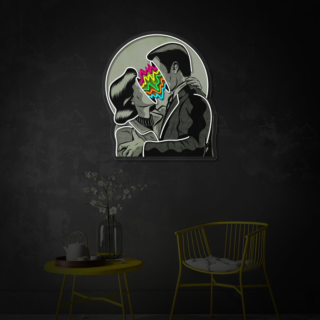 "Farveelskere, kyssende par" UV-printet LED-neonskilt