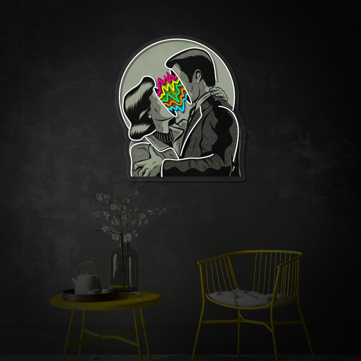 "Farveelskere, kyssende par" UV-printet LED-neonskilt