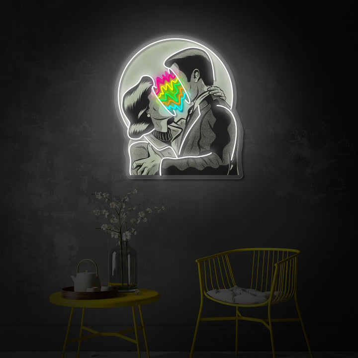 "Farveelskere, kyssende par" UV-printet LED-neonskilt