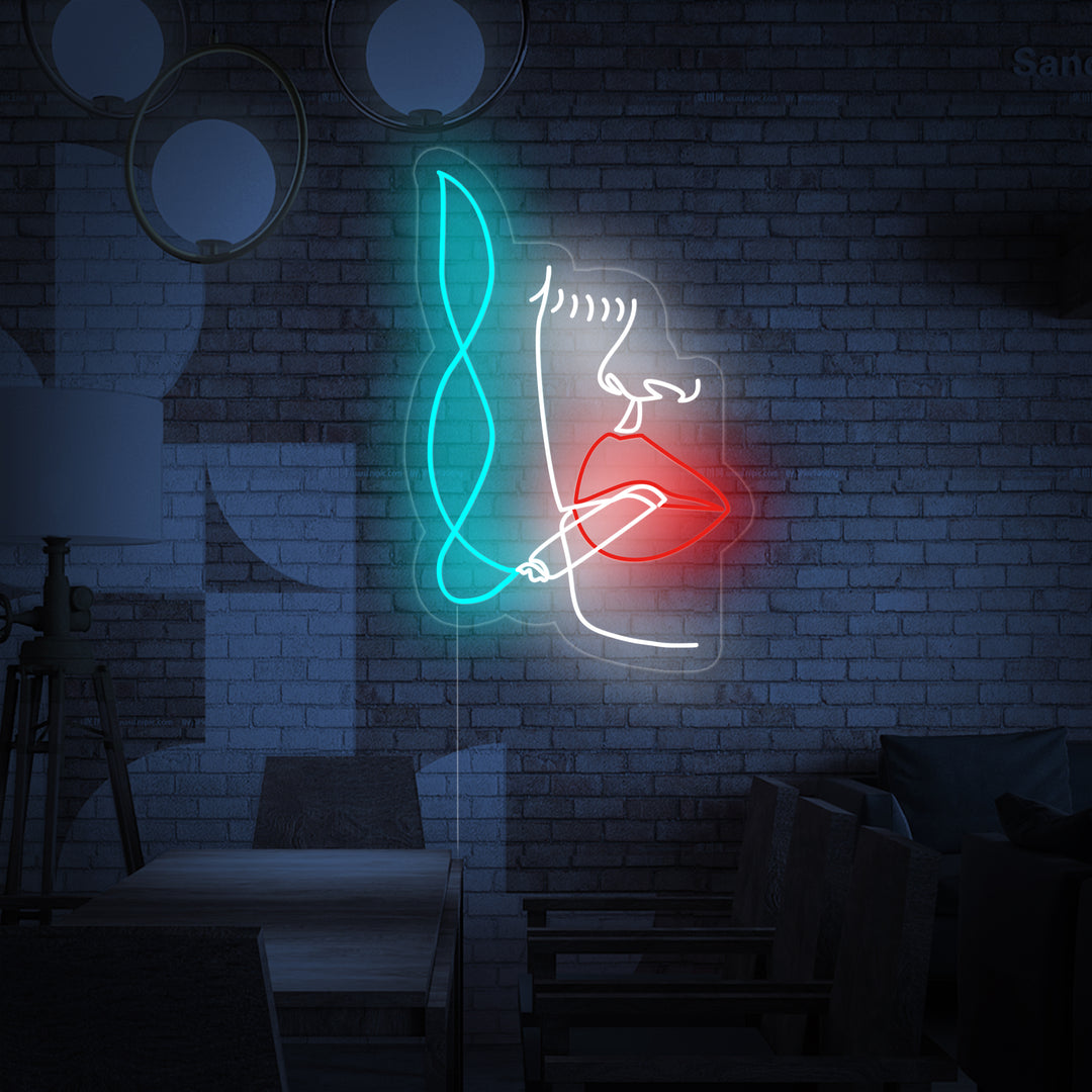 "Den Rygende Kvindes Ansigt" Neonskilt