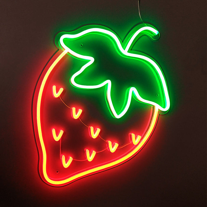 "Frugt Jordbær" Neonskilt