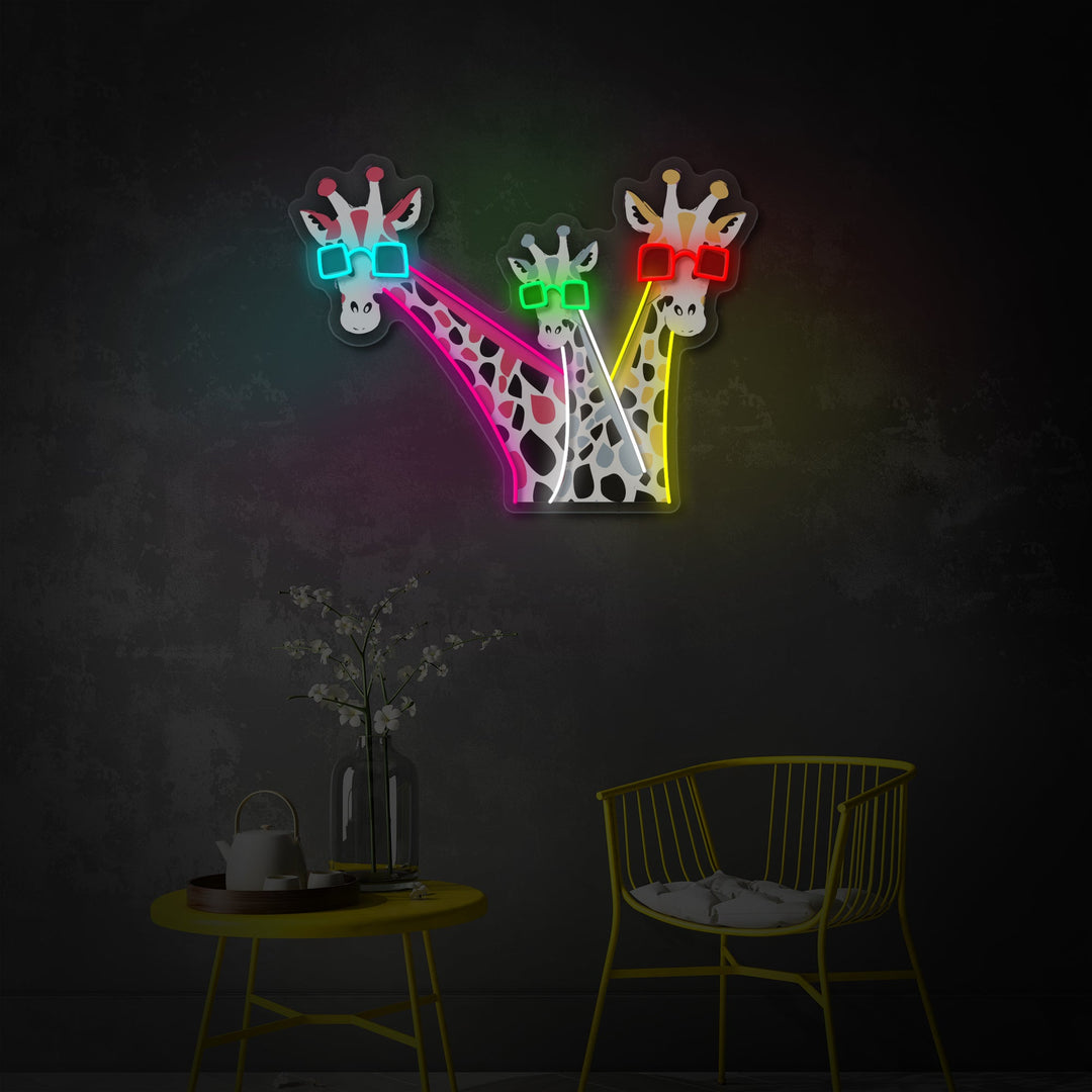 "Sjove giraffer med solbriller" UV-printet LED-neonskilt