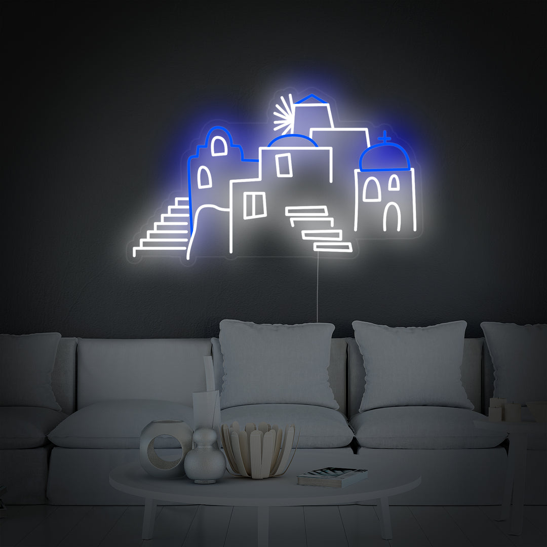 "Grækenlandsk Kupler På Santorini" Neonskilt