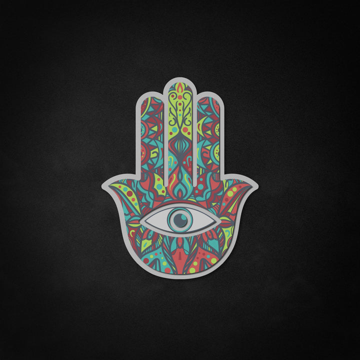 "Hamsa Fatima Hand, Tradition Talisman" Neon Like