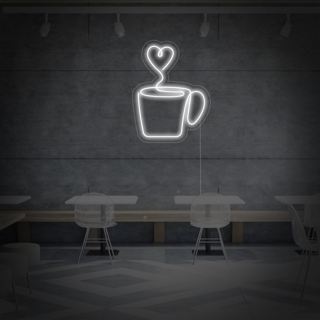"Hjerteformet, Kaffekop" Neonskilt