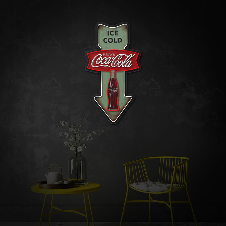 "Ice Cold Coca Cola, Vintage Diner Arrow" UV-printet LED-neonskilt
