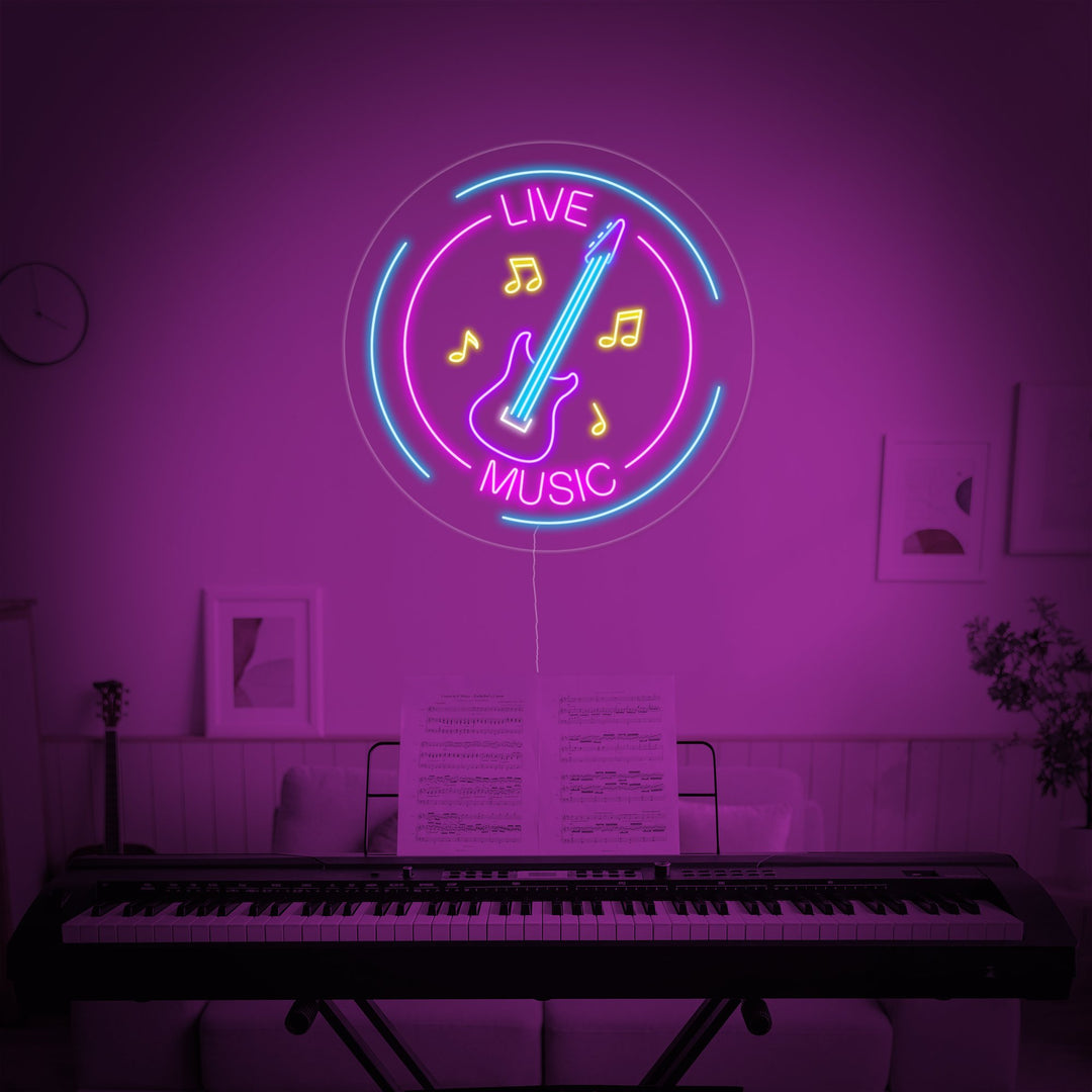 "Live Music, Noder, Guitar" Neonskilt