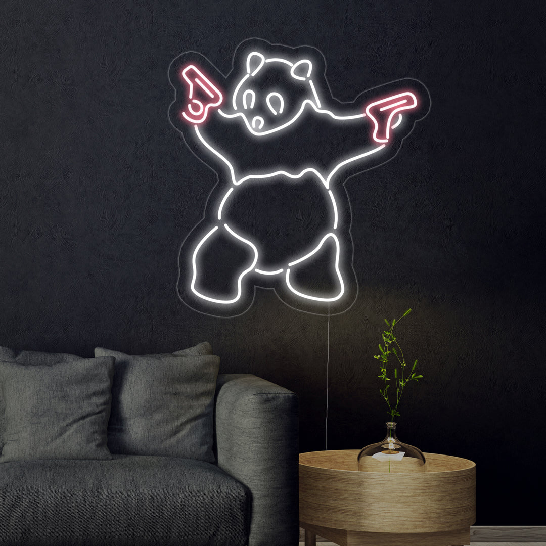 "Panda, Pistol" Neonskilt