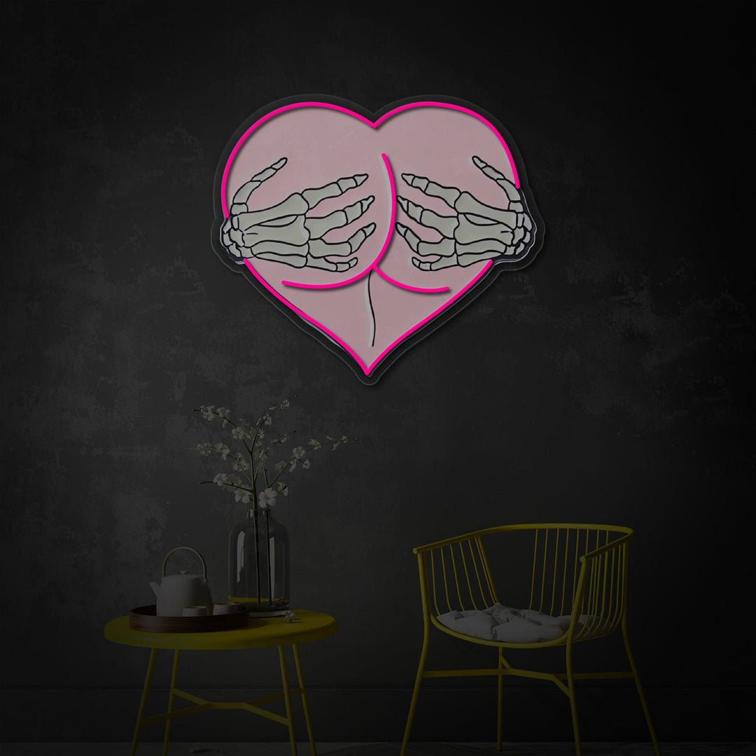 "Pink Heart Butt Hug Skelet Hænder" UV-printet LED-neonskilt