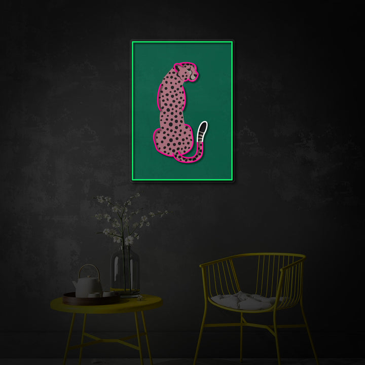 "Pink Leopard Afrikansk Cheetah Tropisk Pop Art" UV-printet LED-neonskilt