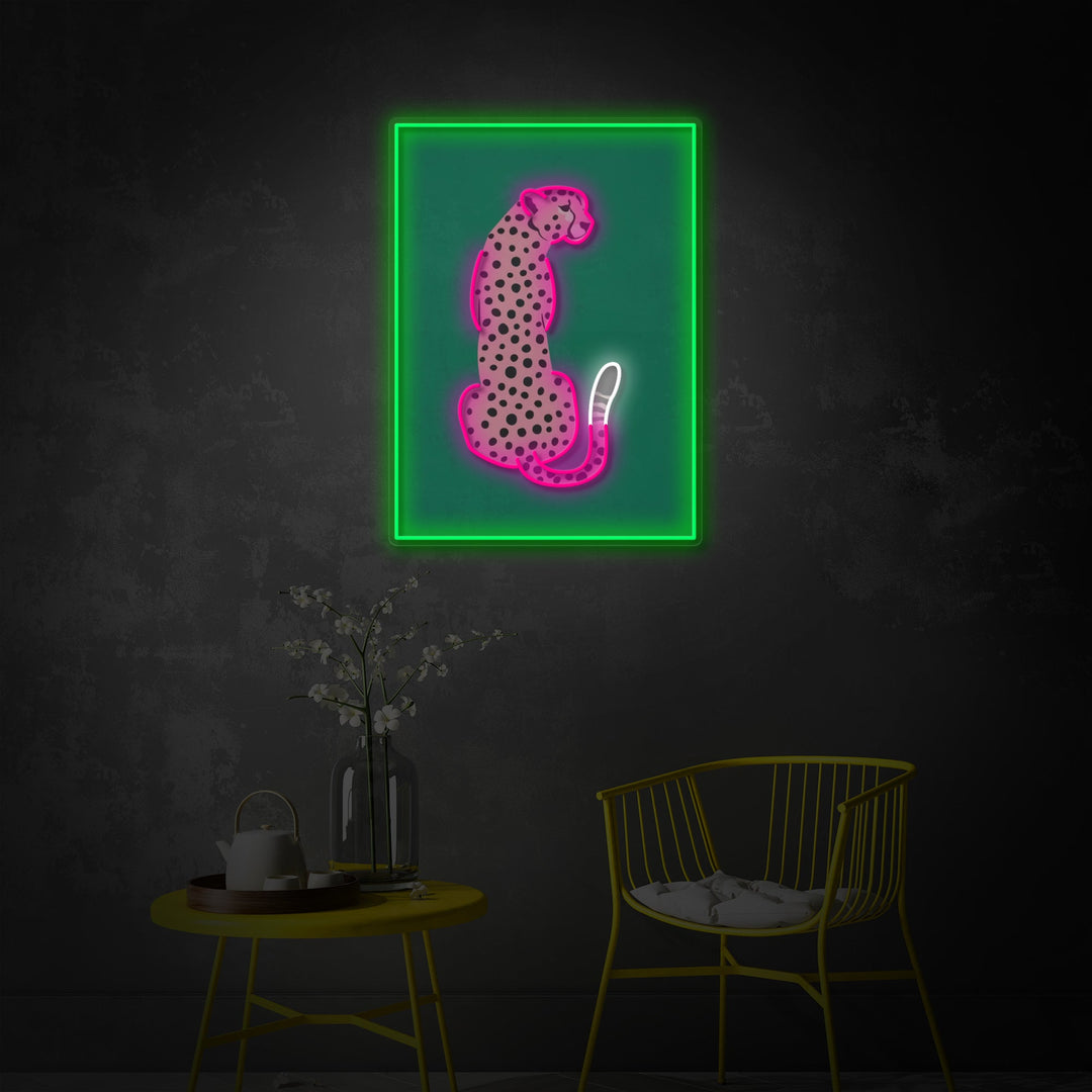 "Pink Leopard Afrikansk Cheetah Tropisk Pop Art" UV-printet LED-neonskilt