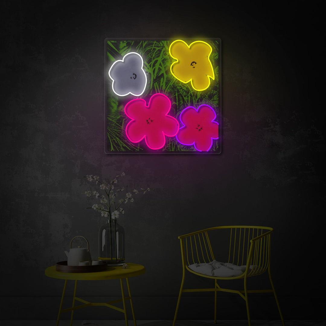 "Pop Art i blomst, berømte kunstners blomster" UV-printet LED-neonskilt