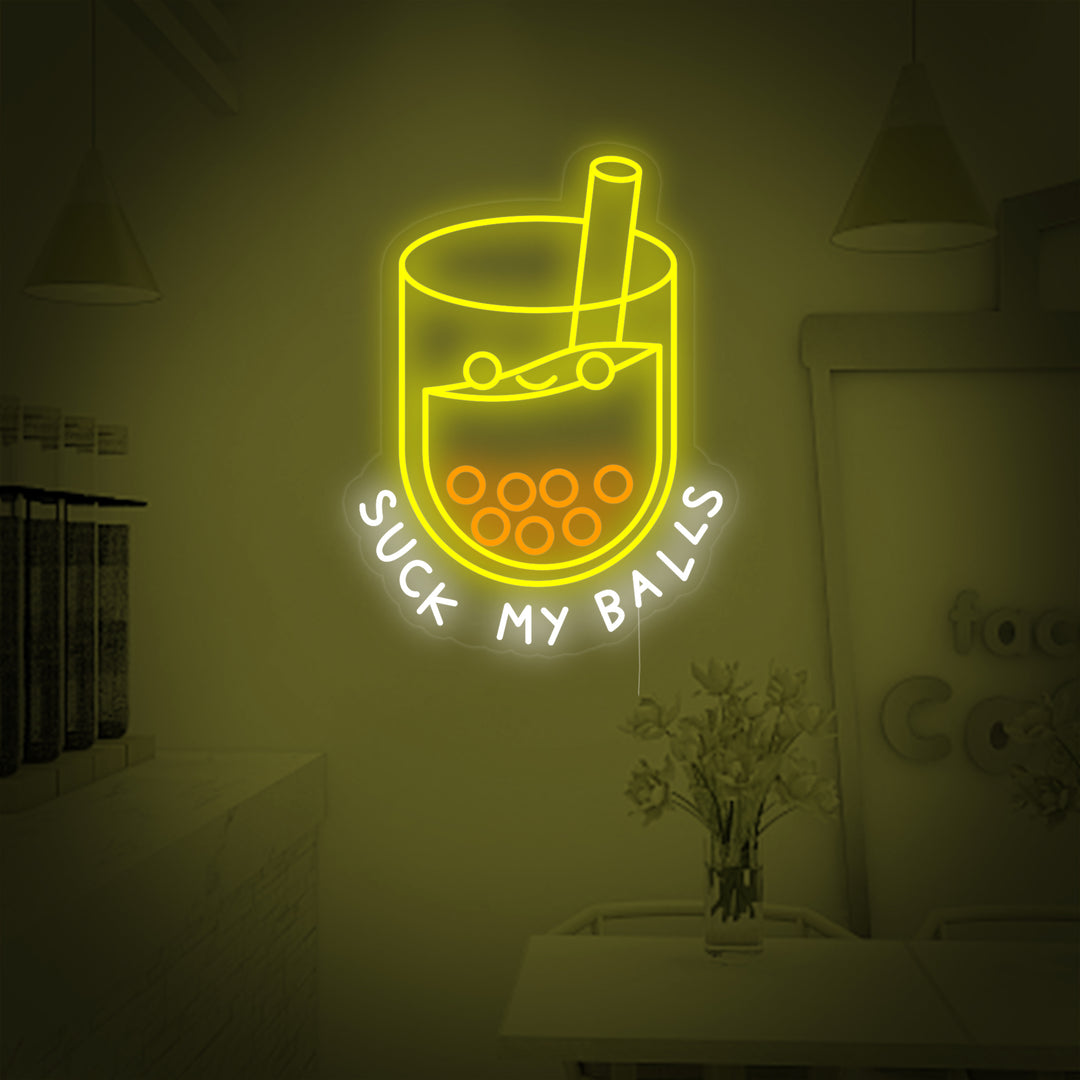 "Suck my balls, Boba-thee, boba-liefhebbers" Neonskilt