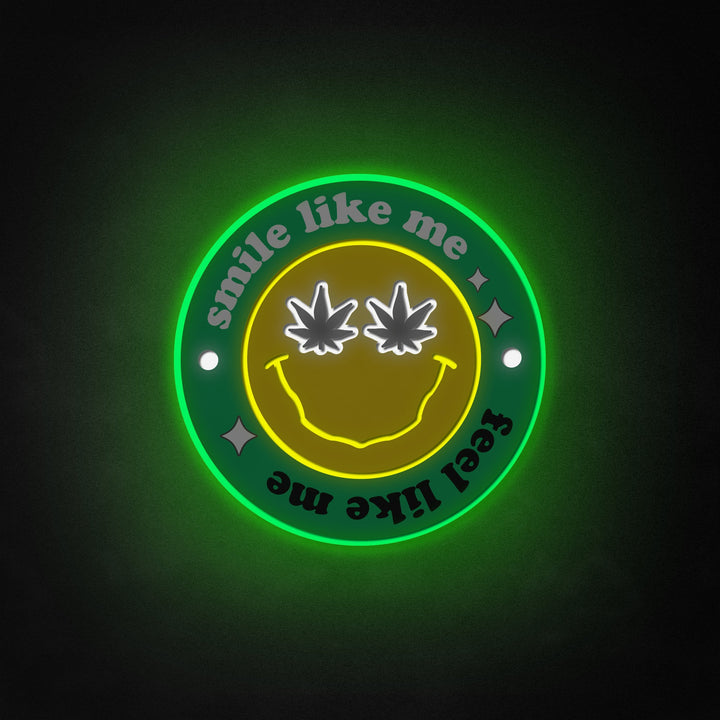 "Trippy Cannabis, Happy Face" Neon Like