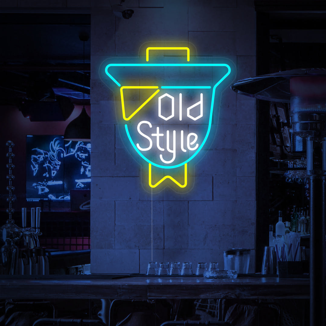"Vintage Old Style Ølbar" Neonskilt