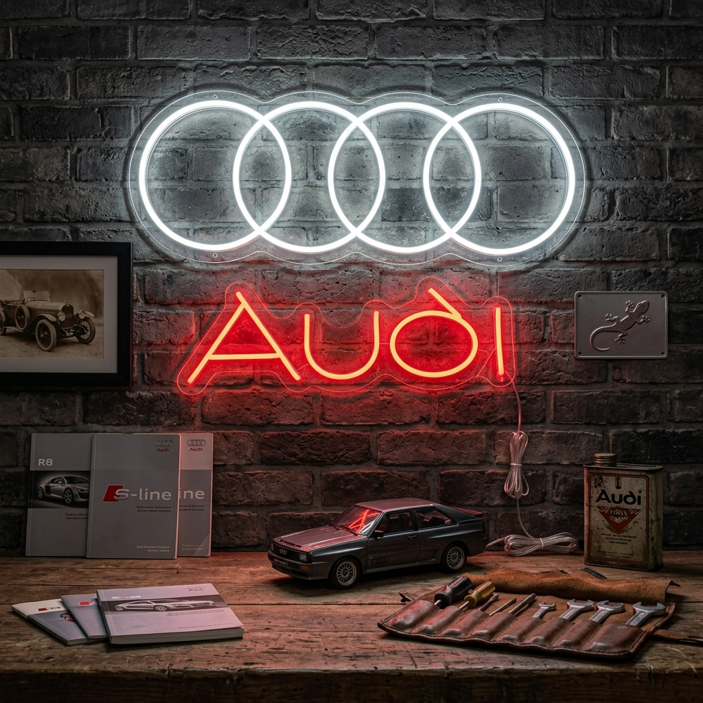 "Aud-Logo Med Fire Cirkler" Neonskilt