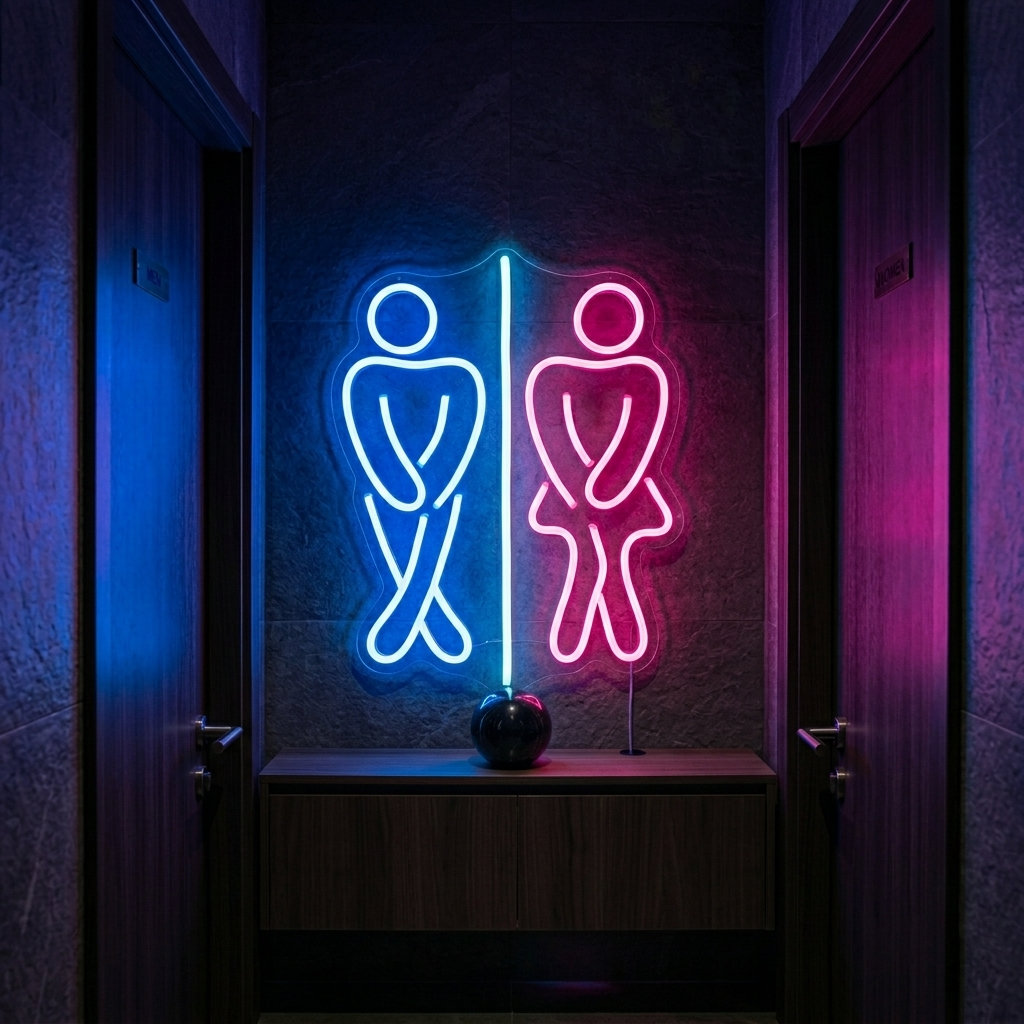 "Toilet, dreng, pige, toilet" Neonskilt