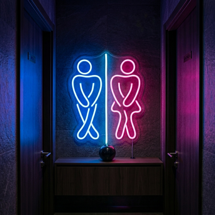"Toilet, dreng, pige, toilet" Neonskilt