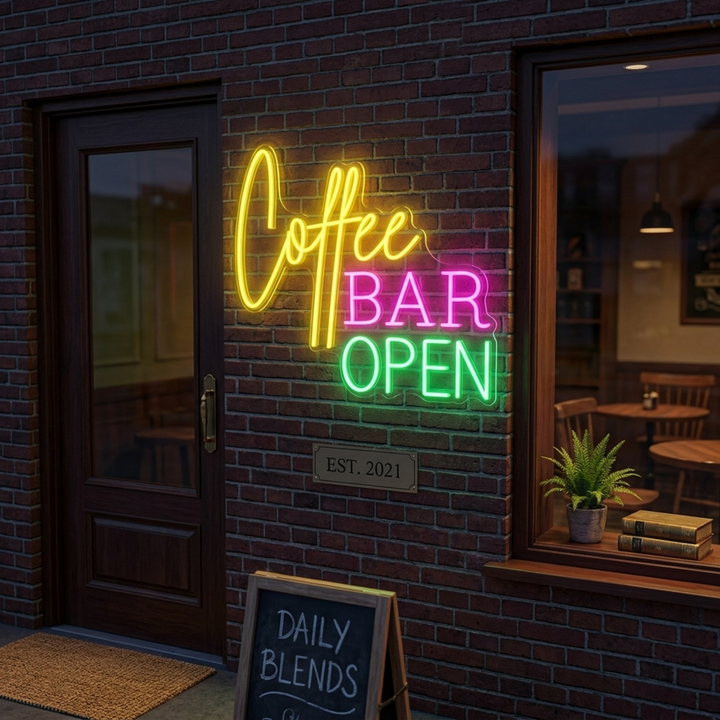 "Coffee Bar Open" Neonskilt
