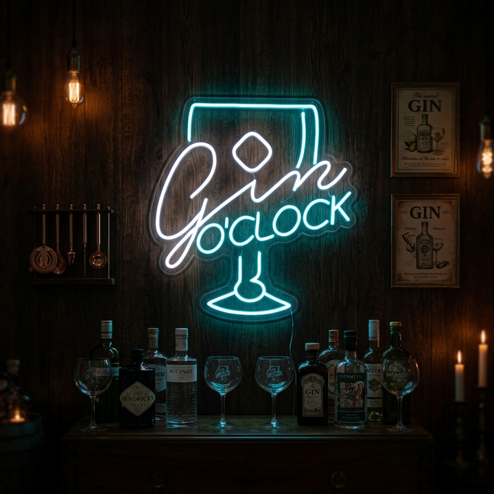 "Gin Oclock Glas" Neonskilt