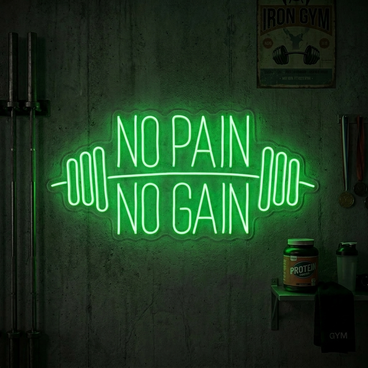 "No Pain No Gain, Gymnastikindretning, Gymnastikcitater, Fitnesscitater, Træningscitater" Neonskilt