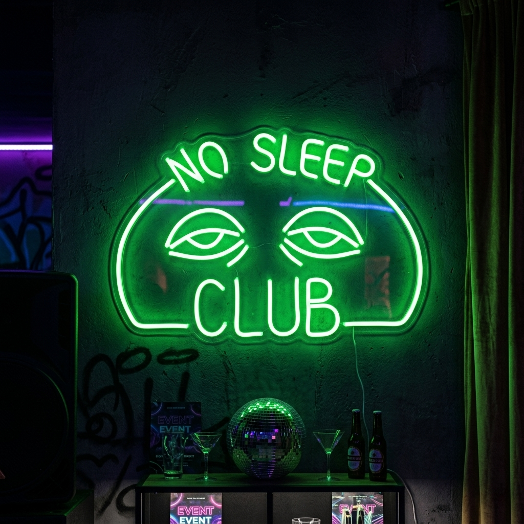 "No Sleep Club" Neonskilt