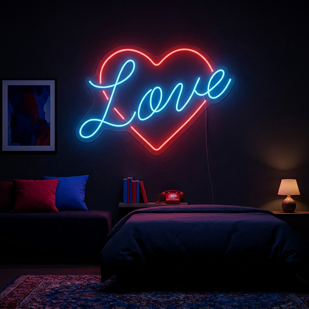 "Love, Hjerte" Neonskilt