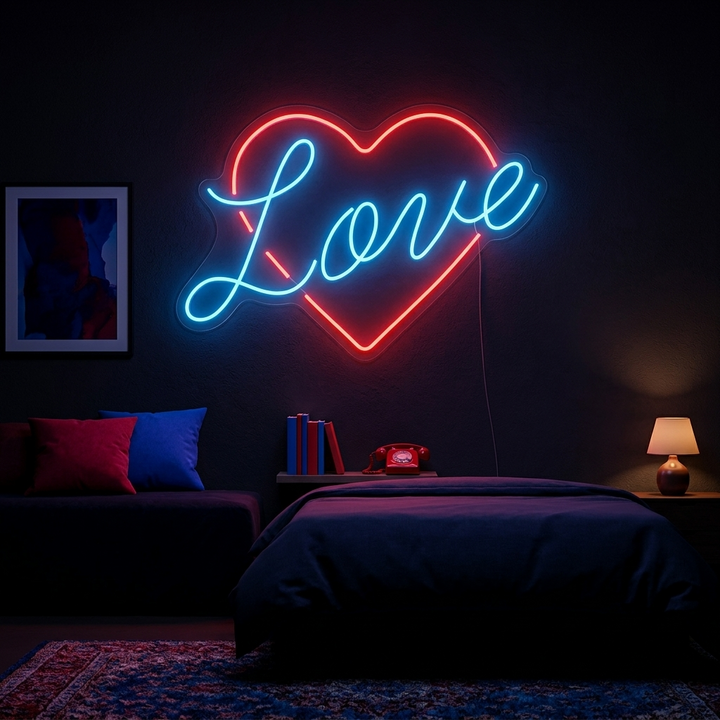 "Love, Hjerte" Neonskilt