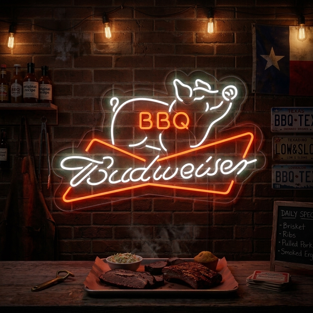 "Bud BBQ" Neonskilt