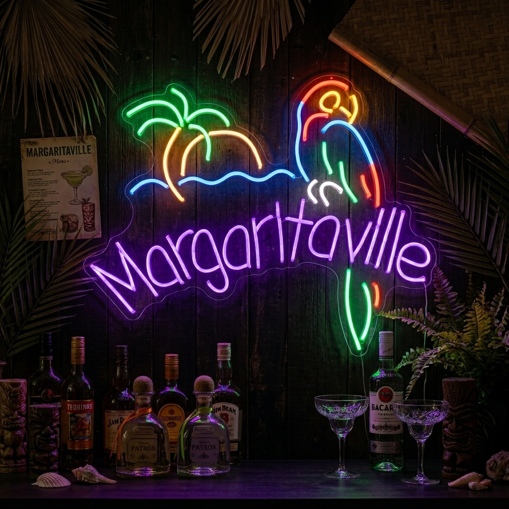 "Jimmy Buffett Margaritaville Paradise Parrot Beer" Neonskilt