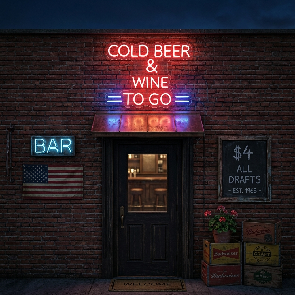 "Cold Beer And Wine To Go" Neonskilt