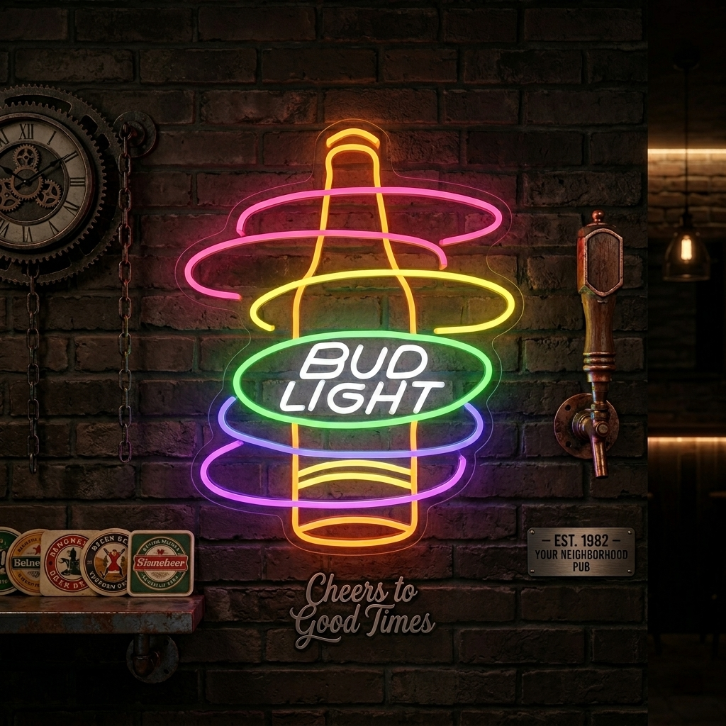 "Bud Rainbow Bottle" Neonskilt