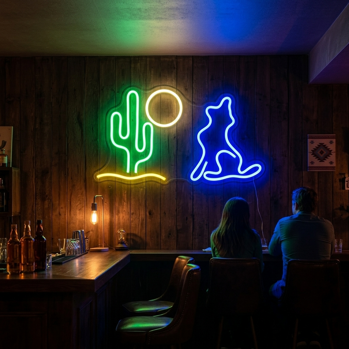 "Kaktus, Måne, Ulv" Neonskilt