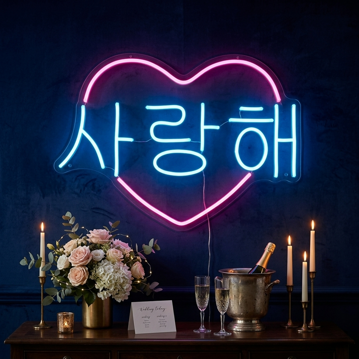 "Hjerteformet Koreansk Jeg Elsker Dig" Neonskilt