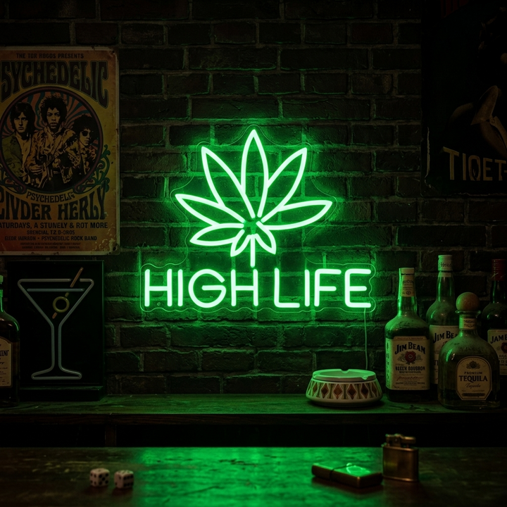 "Marihuana Cannabis High Life" Neonskilt